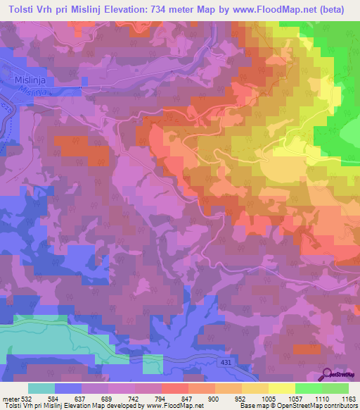 Tolsti Vrh pri Mislinj,Slovenia Elevation Map