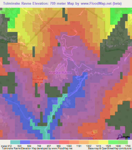 Tolminske Ravne,Slovenia Elevation Map