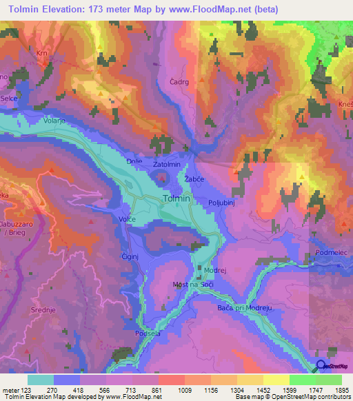 Tolmin,Slovenia Elevation Map