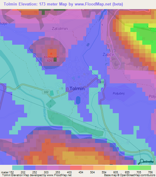 Tolmin,Slovenia Elevation Map