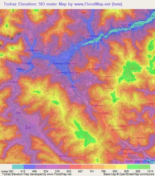 Todraz,Slovenia Elevation Map