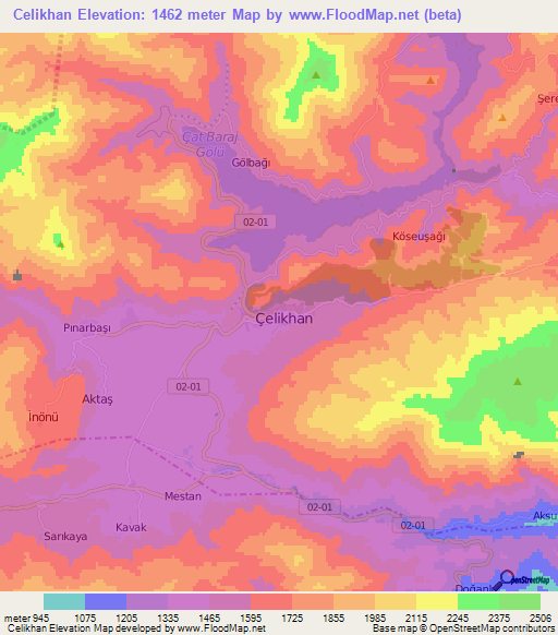 Celikhan,Turkey Elevation Map