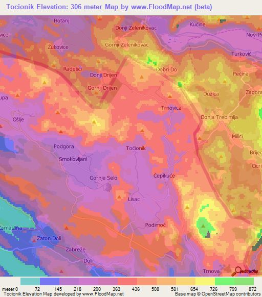 Tocionik,Croatia Elevation Map