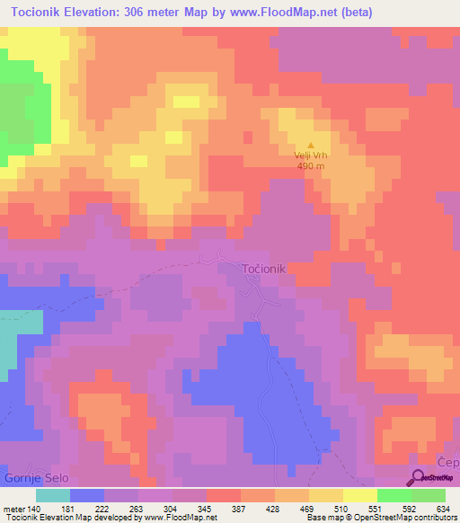 Tocionik,Croatia Elevation Map