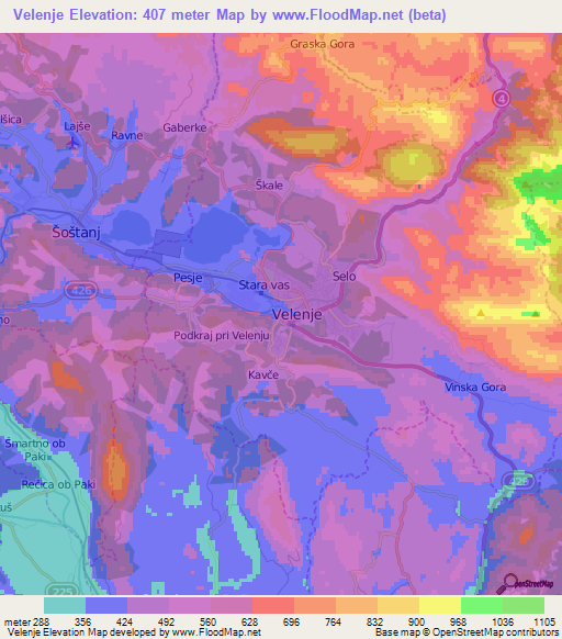 Velenje,Slovenia Elevation Map