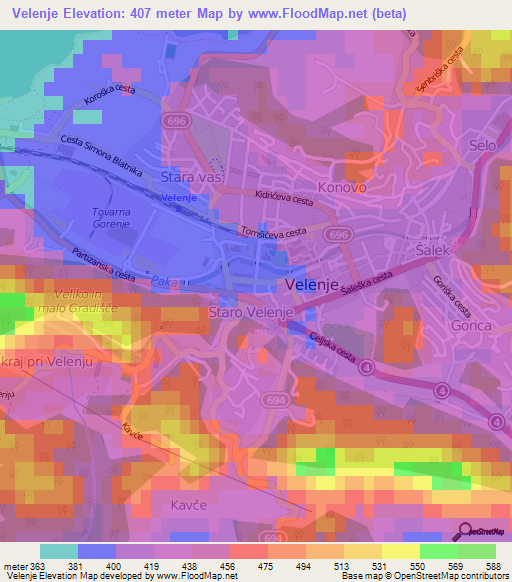 Velenje,Slovenia Elevation Map