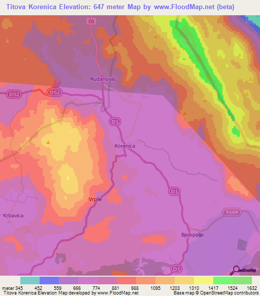 Titova Korenica,Croatia Elevation Map