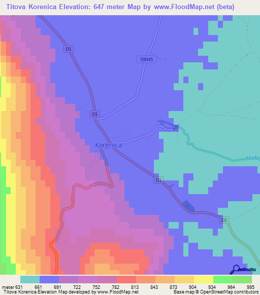 Titova Korenica,Croatia Elevation Map