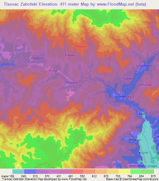 Tisovac Zabrdski,Croatia Elevation Map