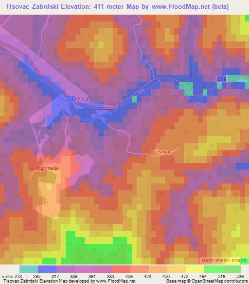 Tisovac Zabrdski,Croatia Elevation Map