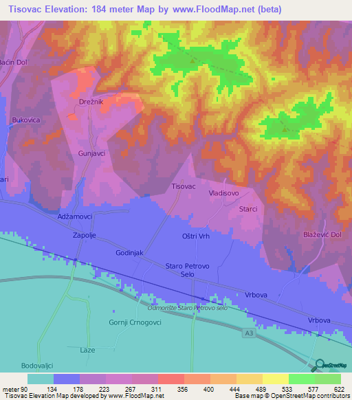 Tisovac,Croatia Elevation Map