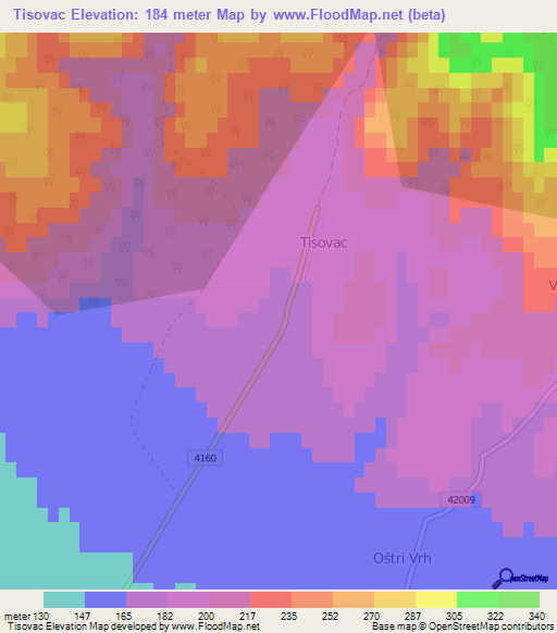 Tisovac,Croatia Elevation Map