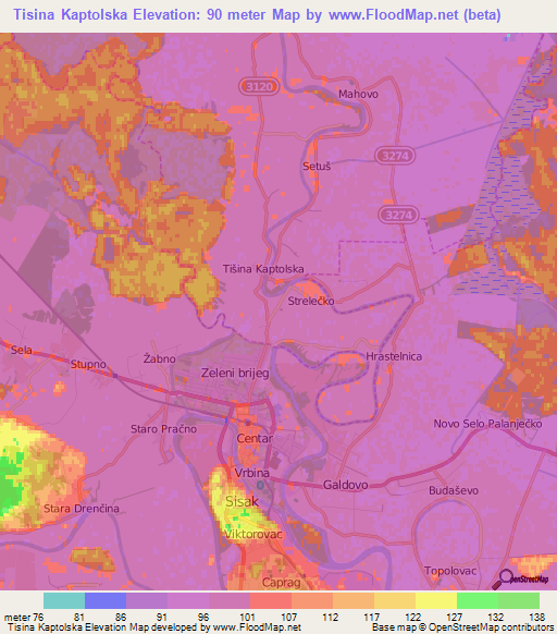 Tisina Kaptolska,Croatia Elevation Map