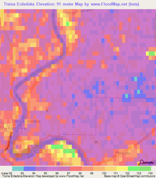 Tisina Erdedska,Croatia Elevation Map