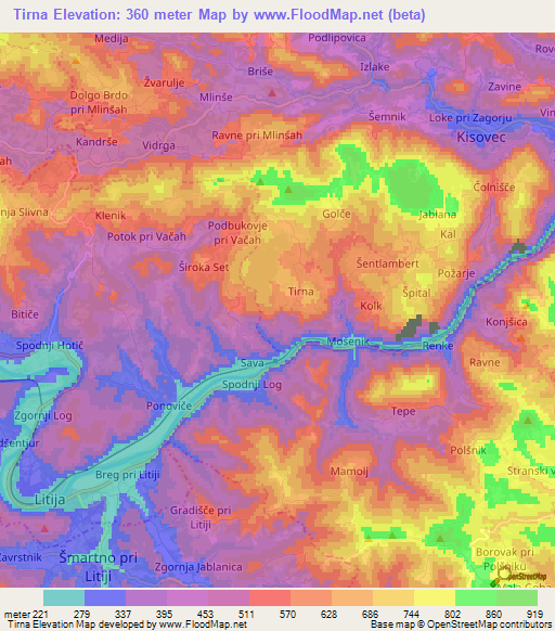 Tirna,Slovenia Elevation Map