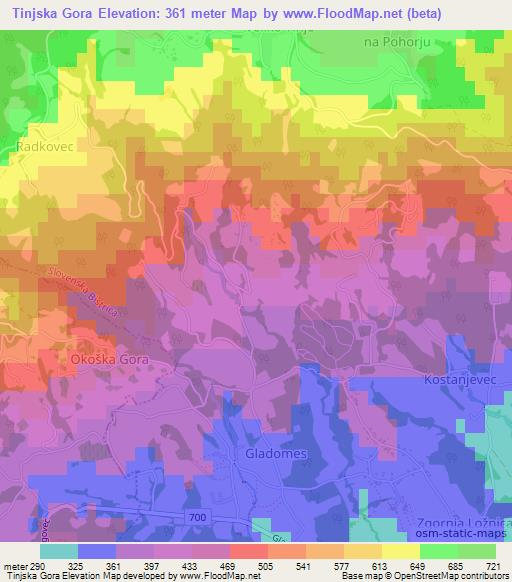 Tinjska Gora,Slovenia Elevation Map