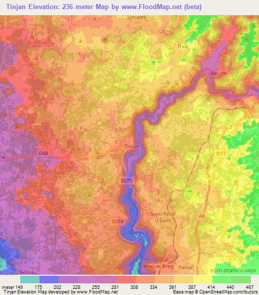 Tinjan,Croatia Elevation Map