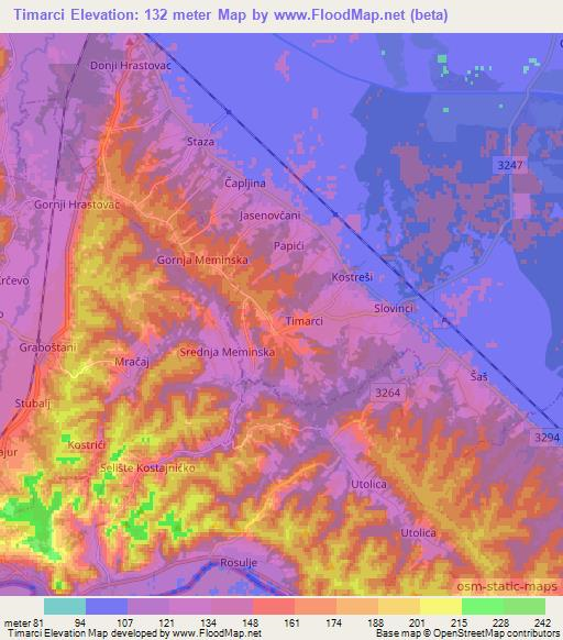 Timarci,Croatia Elevation Map