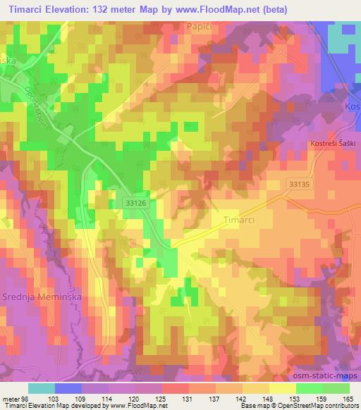 Timarci,Croatia Elevation Map