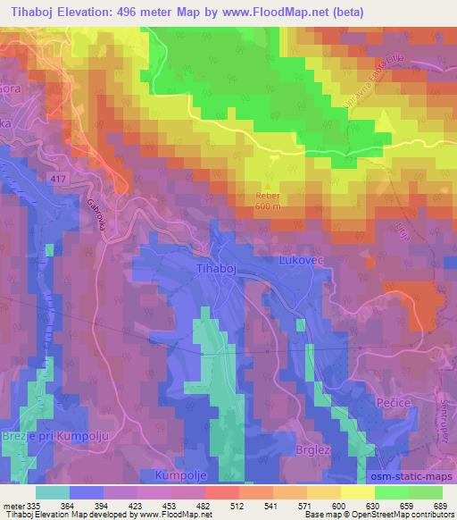 Tihaboj,Slovenia Elevation Map