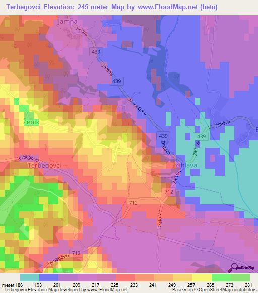 Terbegovci,Slovenia Elevation Map