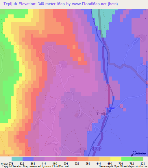 Tepljuh,Croatia Elevation Map