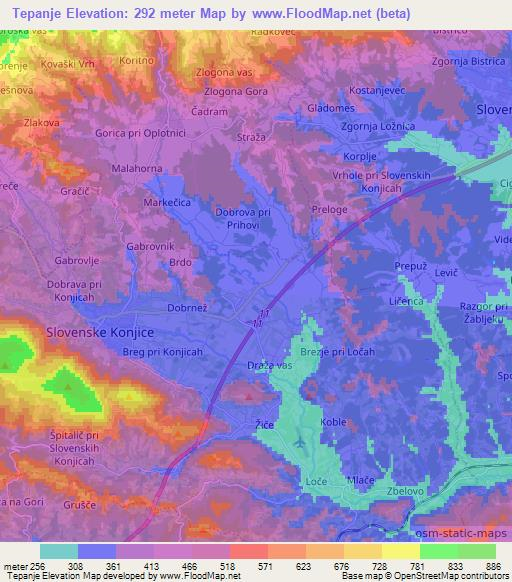 Tepanje,Slovenia Elevation Map