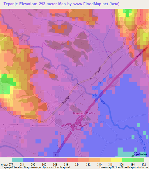 Tepanje,Slovenia Elevation Map