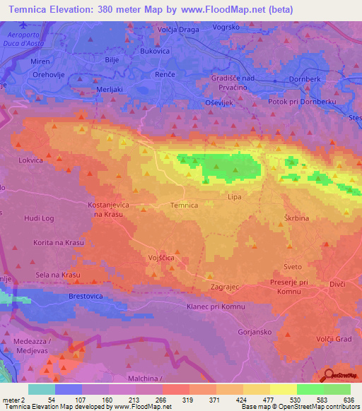 Temnica,Slovenia Elevation Map