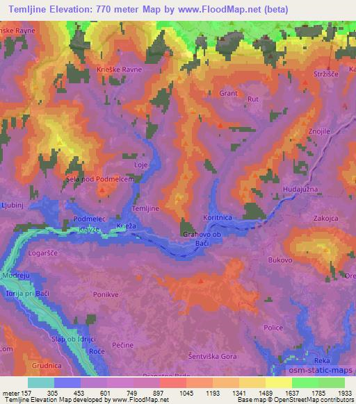 Temljine,Slovenia Elevation Map