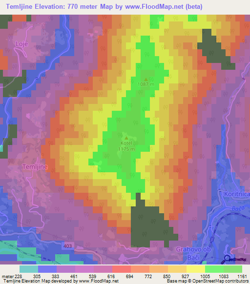 Temljine,Slovenia Elevation Map