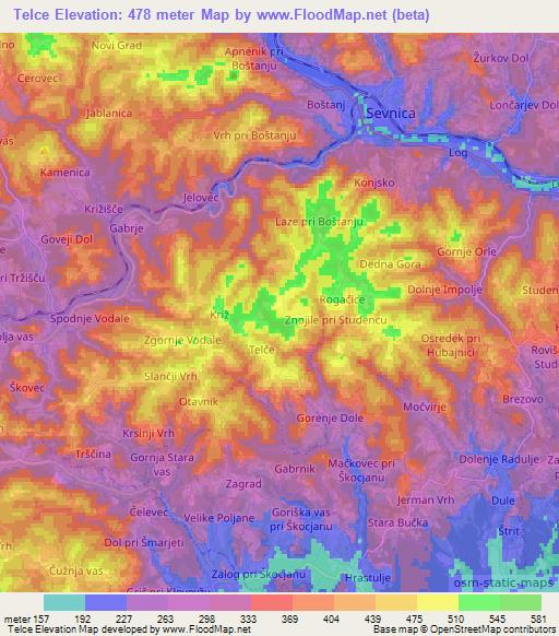 Telce,Slovenia Elevation Map