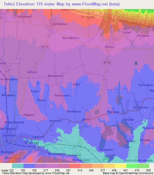 Tekici,Croatia Elevation Map