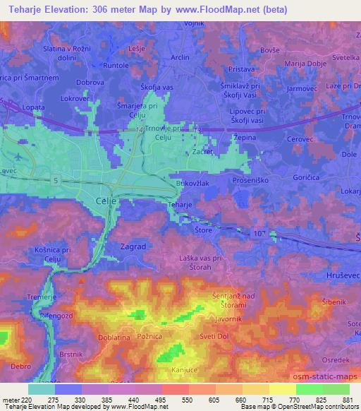 Teharje,Slovenia Elevation Map