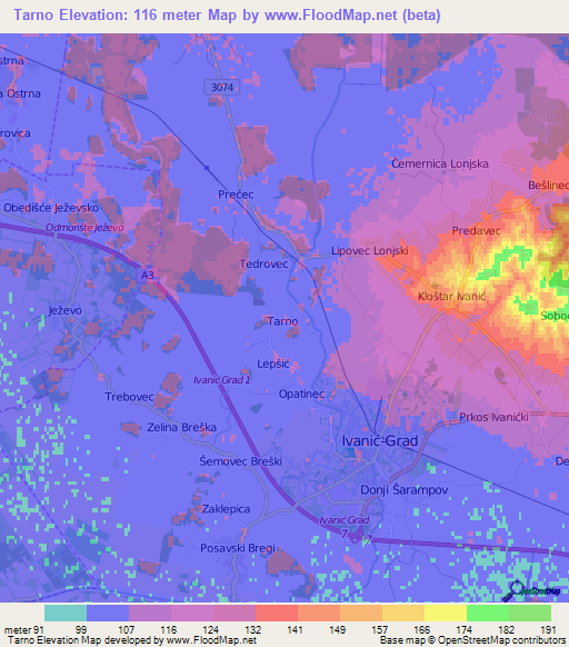 Tarno,Croatia Elevation Map