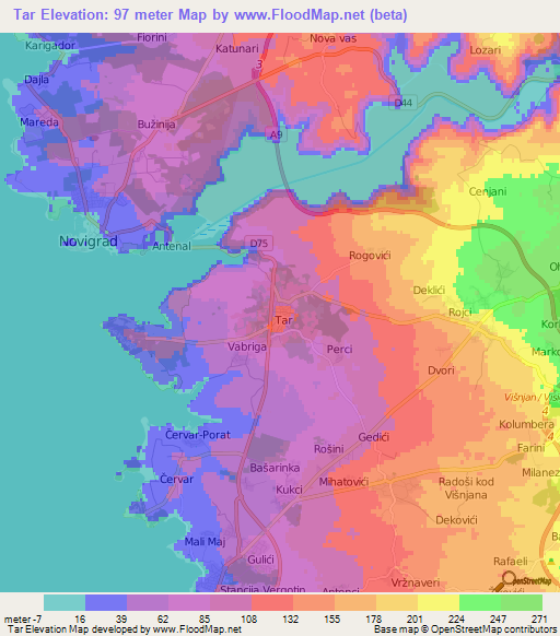 Tar,Croatia Elevation Map