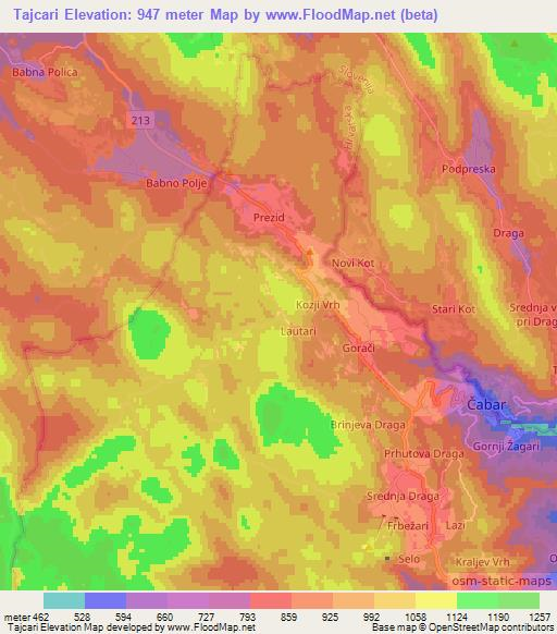 Tajcari,Croatia Elevation Map