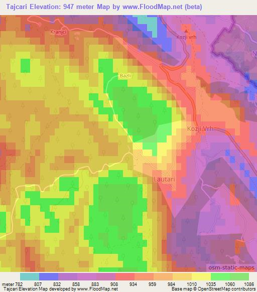 Tajcari,Croatia Elevation Map