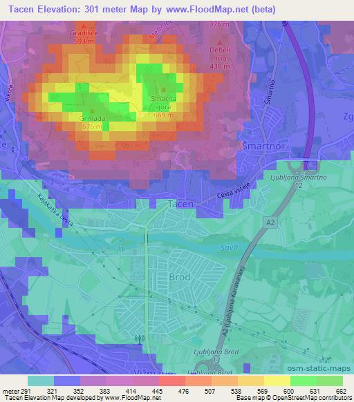 Tacen,Slovenia Elevation Map