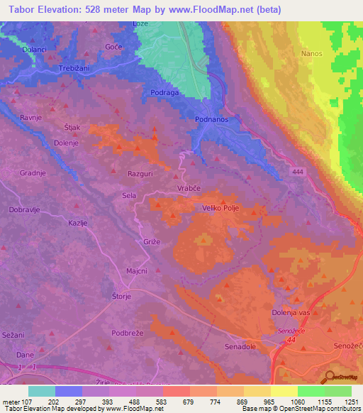 Tabor,Slovenia Elevation Map