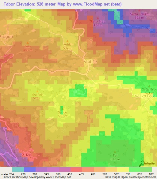 Tabor,Slovenia Elevation Map