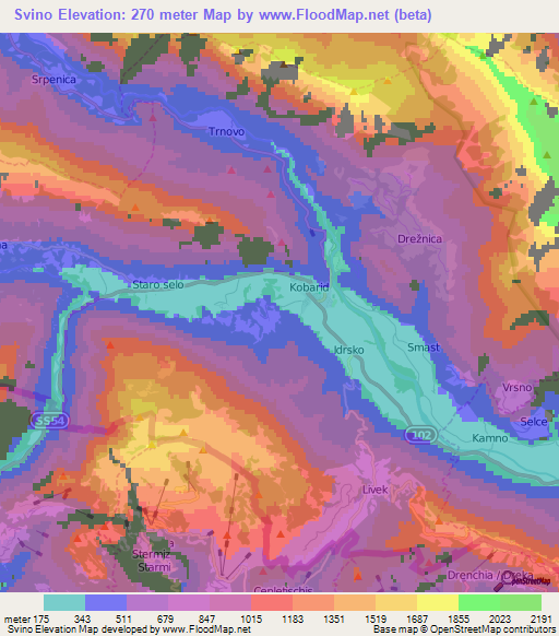 Svino,Slovenia Elevation Map