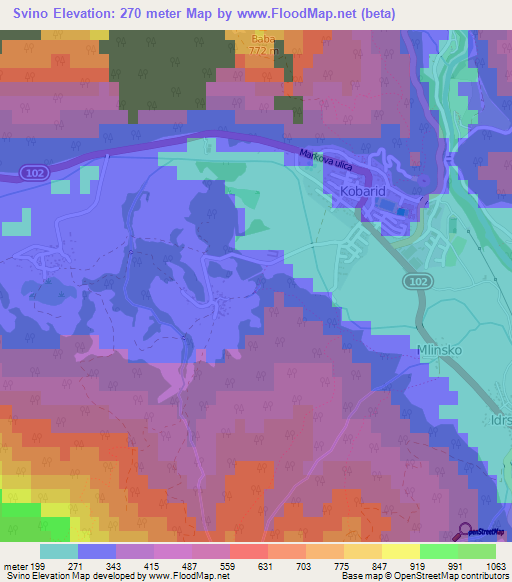 Svino,Slovenia Elevation Map