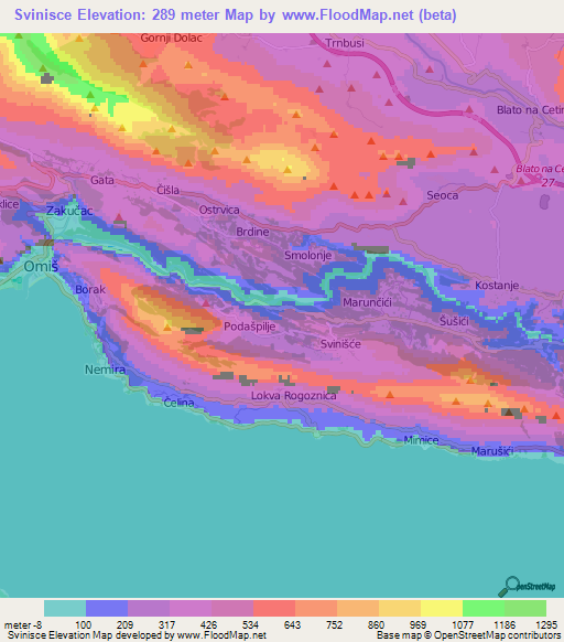 Svinisce,Croatia Elevation Map