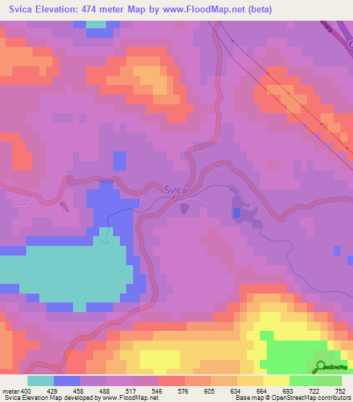 Svica,Croatia Elevation Map