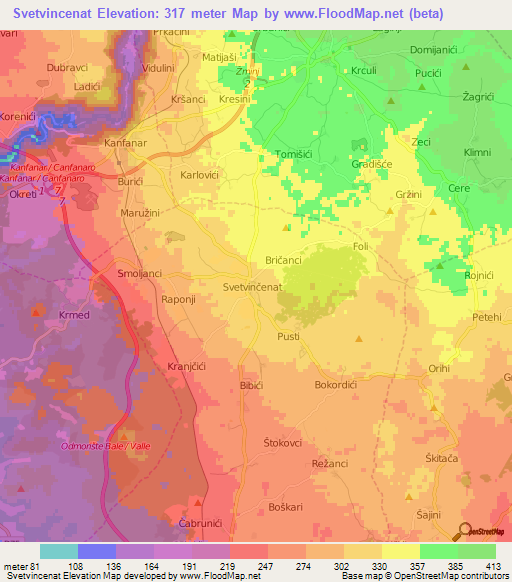 Svetvincenat,Croatia Elevation Map