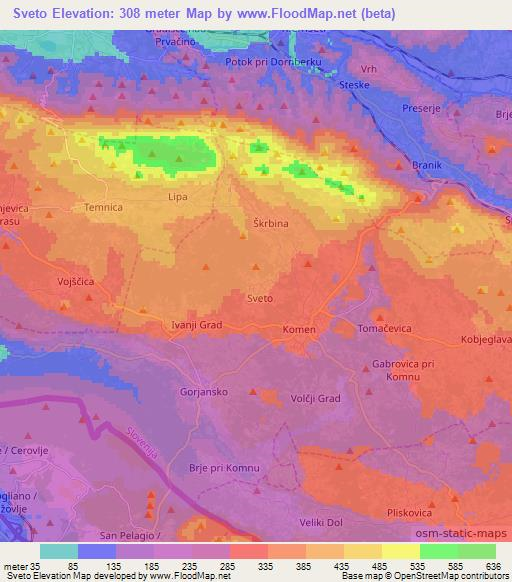 Sveto,Slovenia Elevation Map