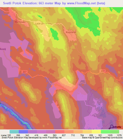 Svetli Potok,Slovenia Elevation Map