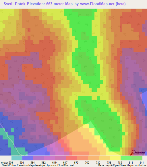 Svetli Potok,Slovenia Elevation Map