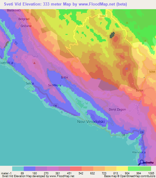 Sveti Vid,Croatia Elevation Map